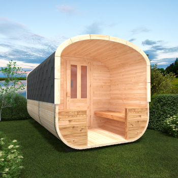 Fasssauna / Gartensauna / Banja / Quadro 4,0 m mit Terrasse